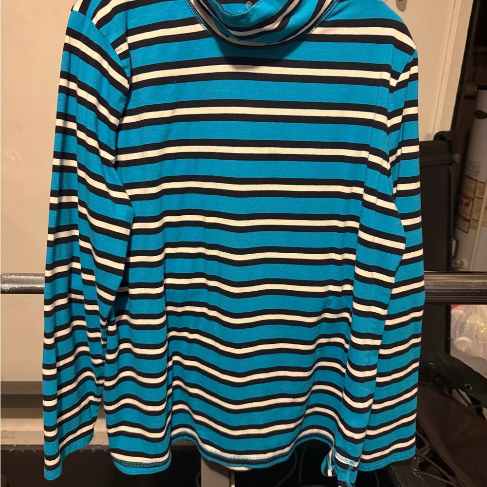 Talbots Teal and Black Striped Top